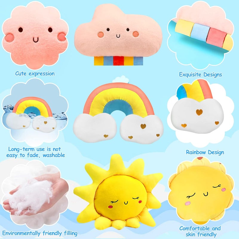 Queekay Set of 3 Kid Moon Star Cloud Cushion Soft Plush Pillow Nursery Stuffed Throw Cushion Children Cute Pillow for Baby Room Reading Nook Decorations Gifts(Rainbow, Cloud, Sun) - Image 5